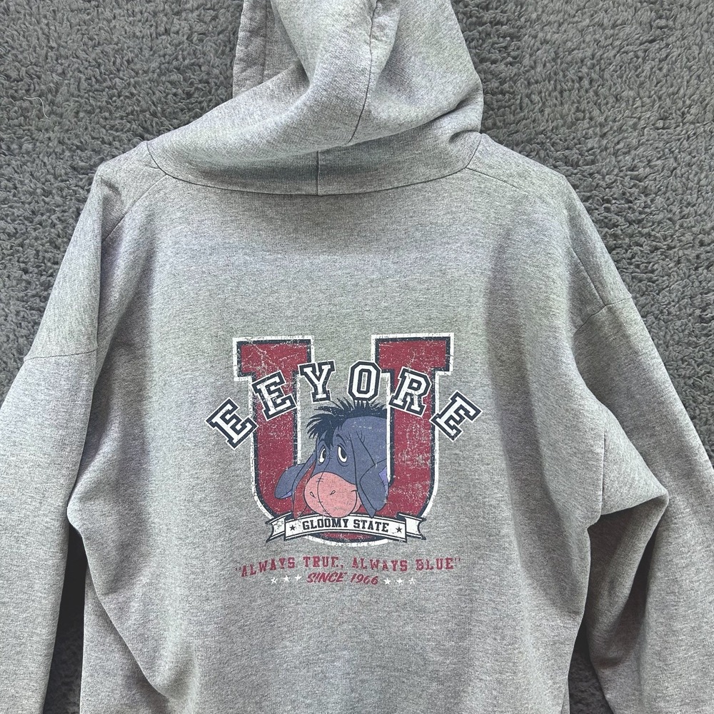 Vtg Disney Store Eeyore Hoodie Zip-Up Sweatshirt Size XL Gray Winnie the Pooh